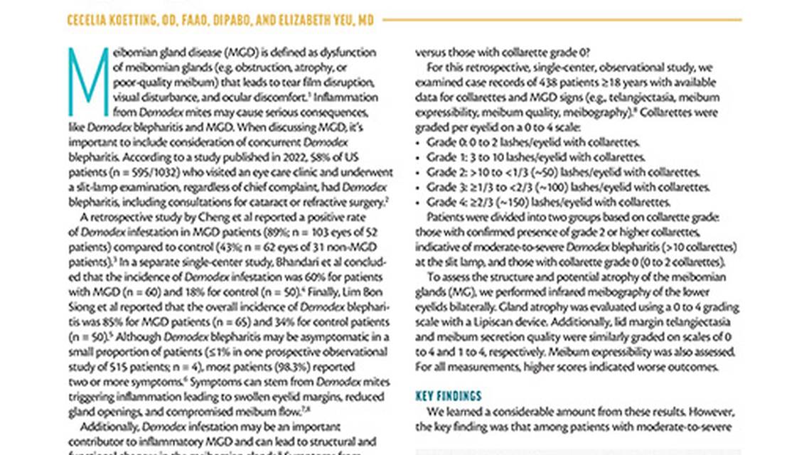 Examining Meibomian Gland Structure and Function in Patients With Demodex Blepharitis